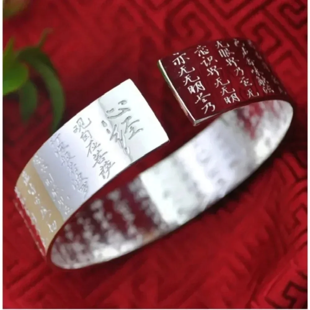 Unisex‎ Large S999 Thai Pure Silver Lotus Cuff Bracelet, Adjustable